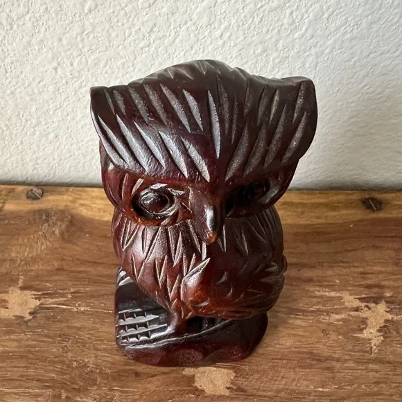 Carved Wood Owl Figurine - Picture 2 of 10